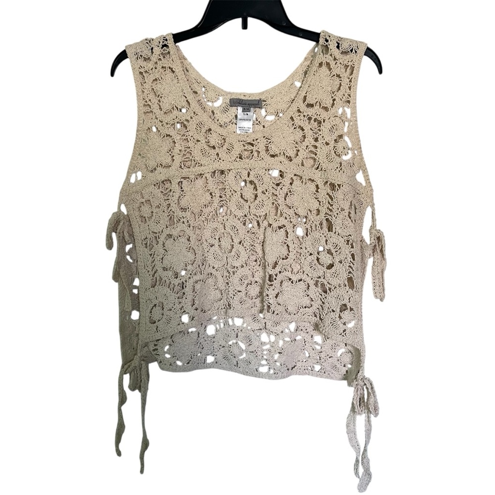 Wishlist Apparel Cream Crochet Lace Open Knit Sleeveless Festival Tank Size S/M